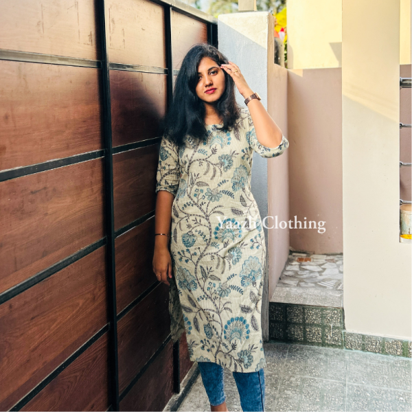Elegant Blue Floral Printed Cotton Night Dress – Comfort Meets Style