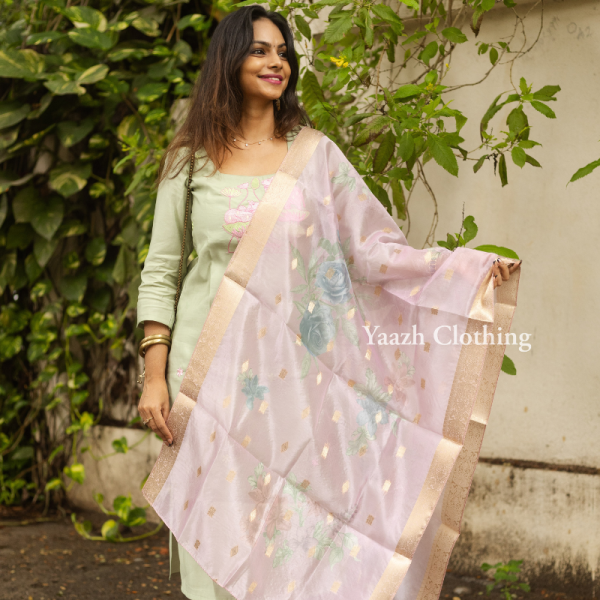 Elegant Pastel Green Salwar Set with Floral Dupatta – Graceful Festive Collection