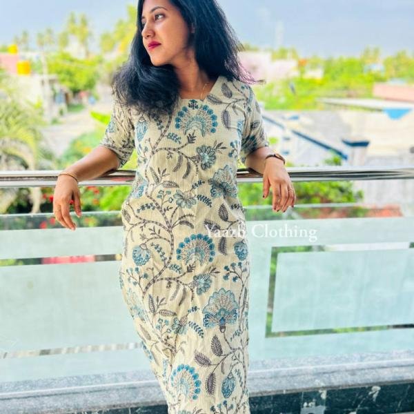 Elegant Blue Floral Printed Cotton Night Dress – Comfort Meets Style