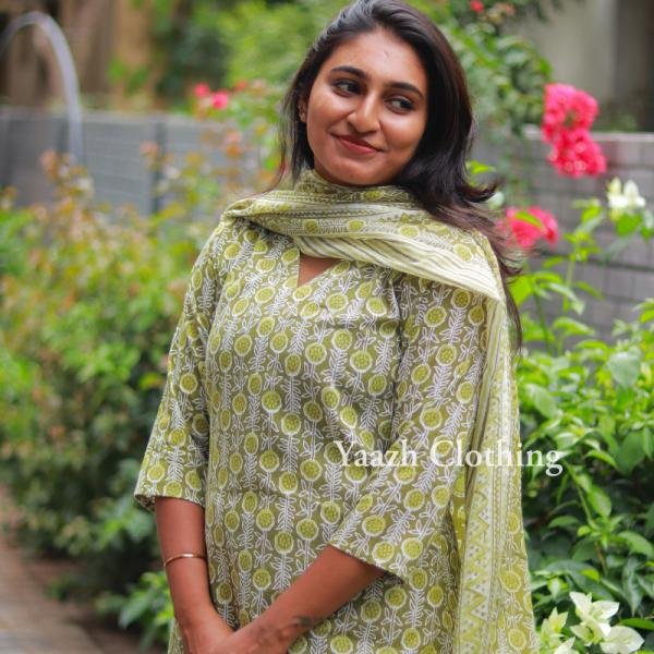 Elegant Olive Green Printed Salwar Set with Dupatta – Everyday Ethnic Grace
