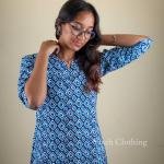Elegant Blue Geometric Printed Cotton Kurti – Classic Comfort Collection